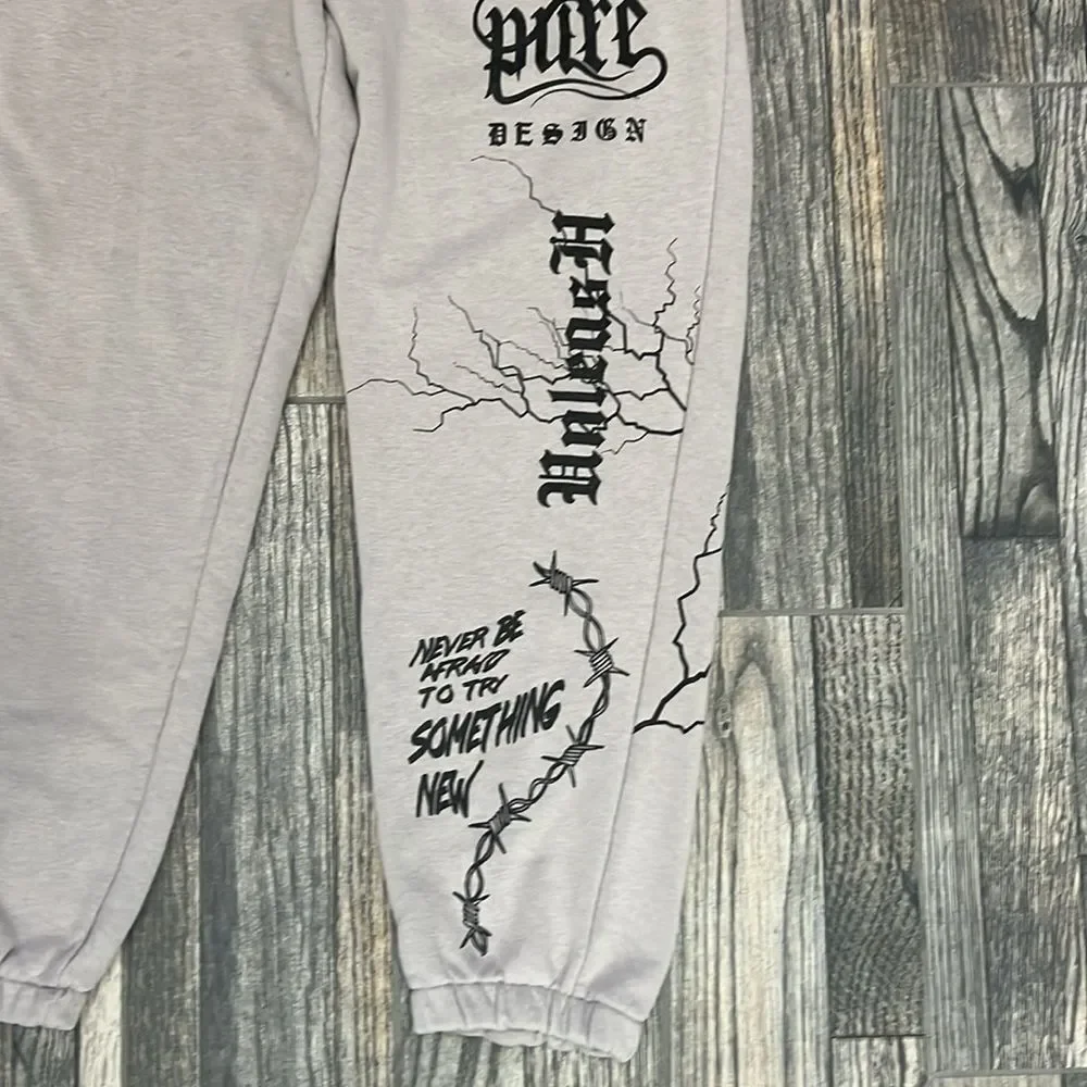 🔥🔥 Y2K MACHINIST Streetwear Brand Graphic Gray Sweatpants Men Size Large - EUC